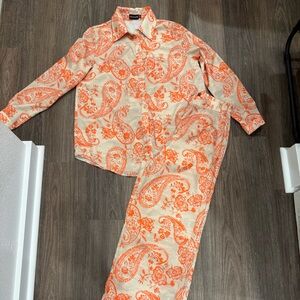 PrettyLittleThing Orange Paisley Two-Piece Pantsuit